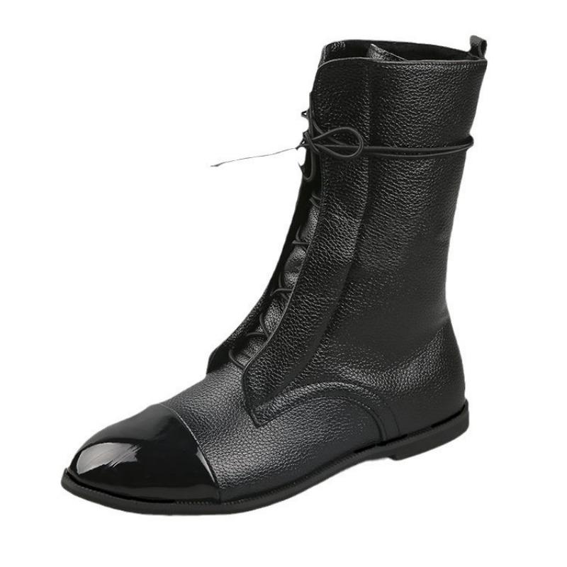 Women's boots new Martin women's medium tube thin boots women's black locomotive handsome thick heel