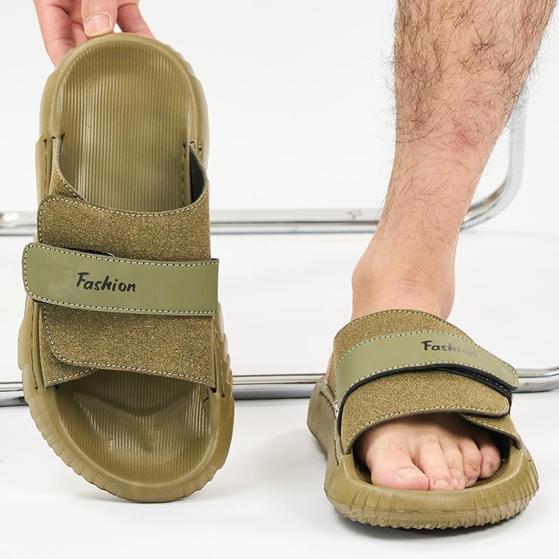 Men Slippers Wide Palm Outdoor Summer Black Flats Beach Shoes for Students Plus Size
