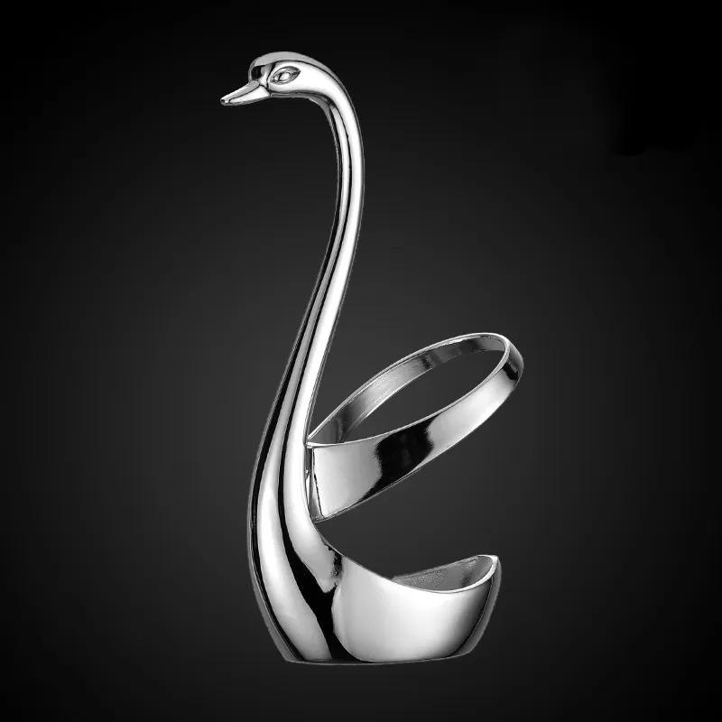 304 Stainless Steel Fruit Fork Cake Mooncake Fork Dessert Coffee Spoon Swan Shaped Base Combination Fruit Tableware Set YLE531