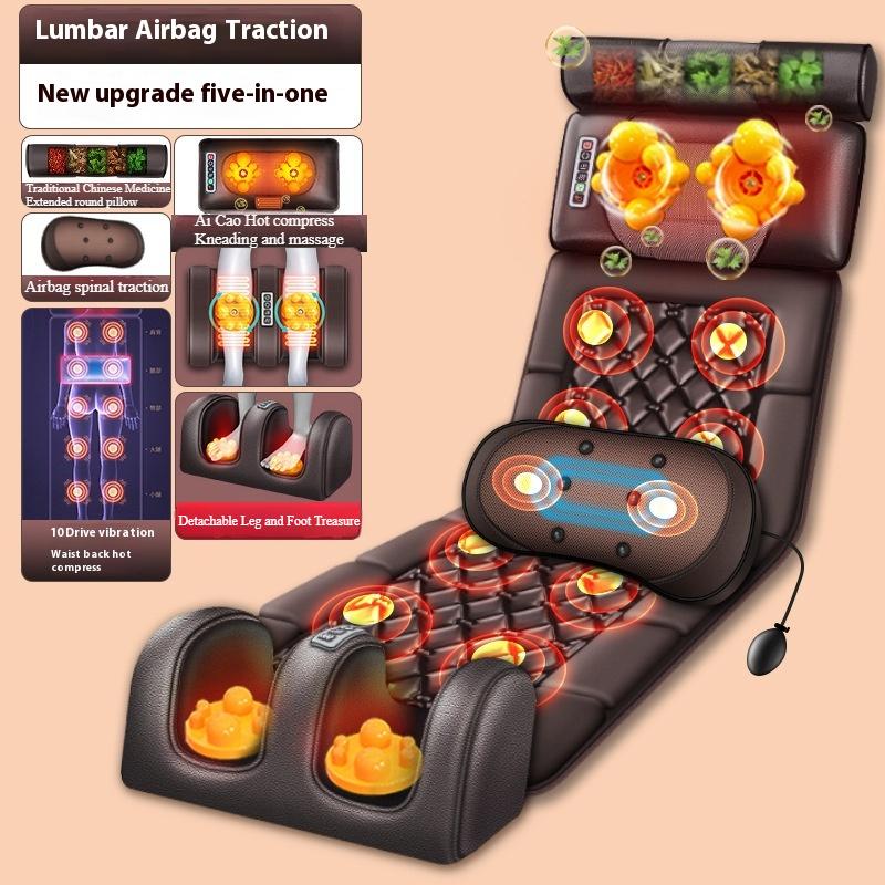 5 in 1 Electric Heating Vibration Lumbar Back Leg Neck Cervical Spine Massager Lumbar Traction Mattress Shiatsu Massage Cushion