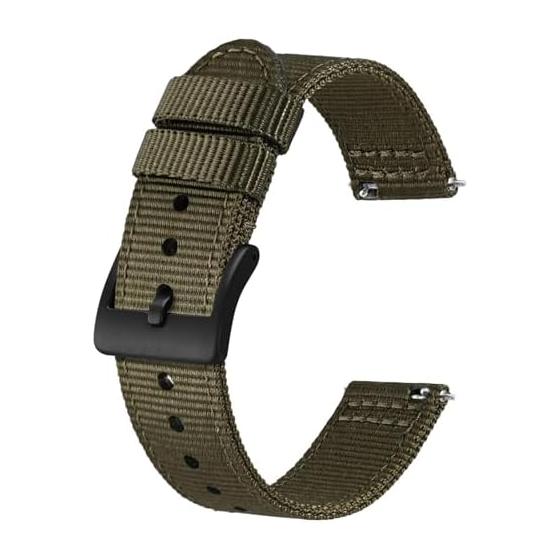 [BISONSTRAP] Nylon Watch Band Two Piece Military Watch Band Brushed Buckle Quick Release 18mm 19mm 20mm 22mm 24mm Replacement Strap for Men