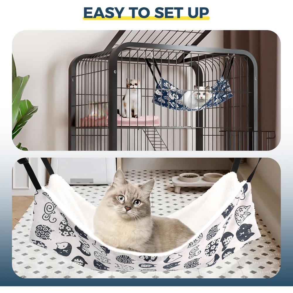 2pcs Pet Cat Hanging Hammock Soft Breathable Pet Cage Hammock with Adjustable Straps and Metal Hooks Soft Bed Sleeping for Cat