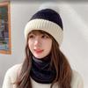Autumn and Winter Women's Thickened and Velvet Versatile Wool Hat, Scarf, Two-piece Set, Casual Warm and Cold-proof Knitted Hat