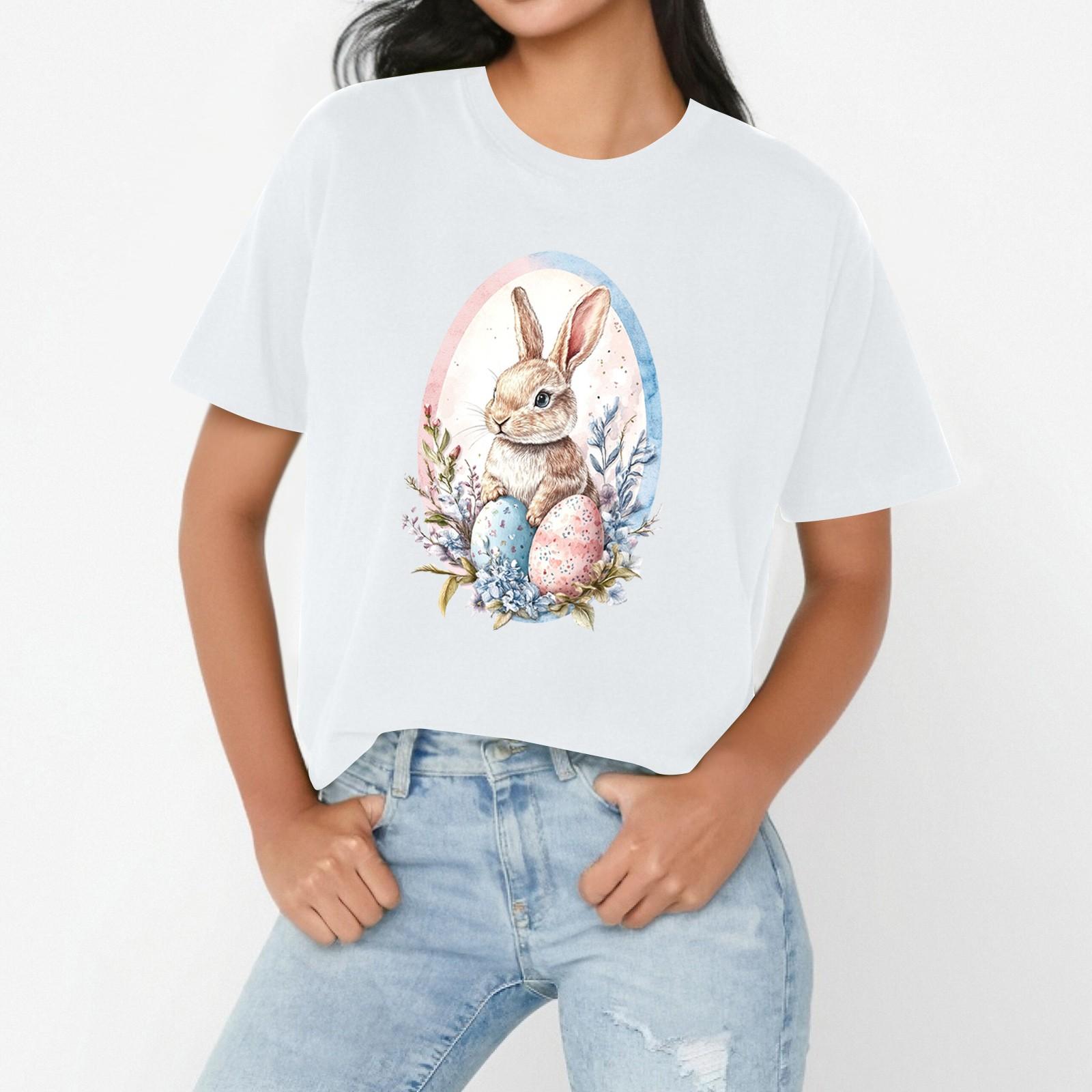 

Женская повседневная свободная футболка с пасхальным принтом, круглый вырез, пуловер, короткий рукав, топ XL белый