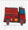 Red Fire Truck Shower Curtain Cartoon Vehicle Kids Bathroom Decor Linen180X230