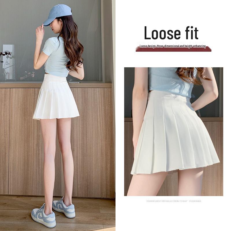Women's High Waist White Pleated A-line Skirt for Tall Girls, Extra Long, Spring/Autumn 2025, Hip-Wrapping JK Style