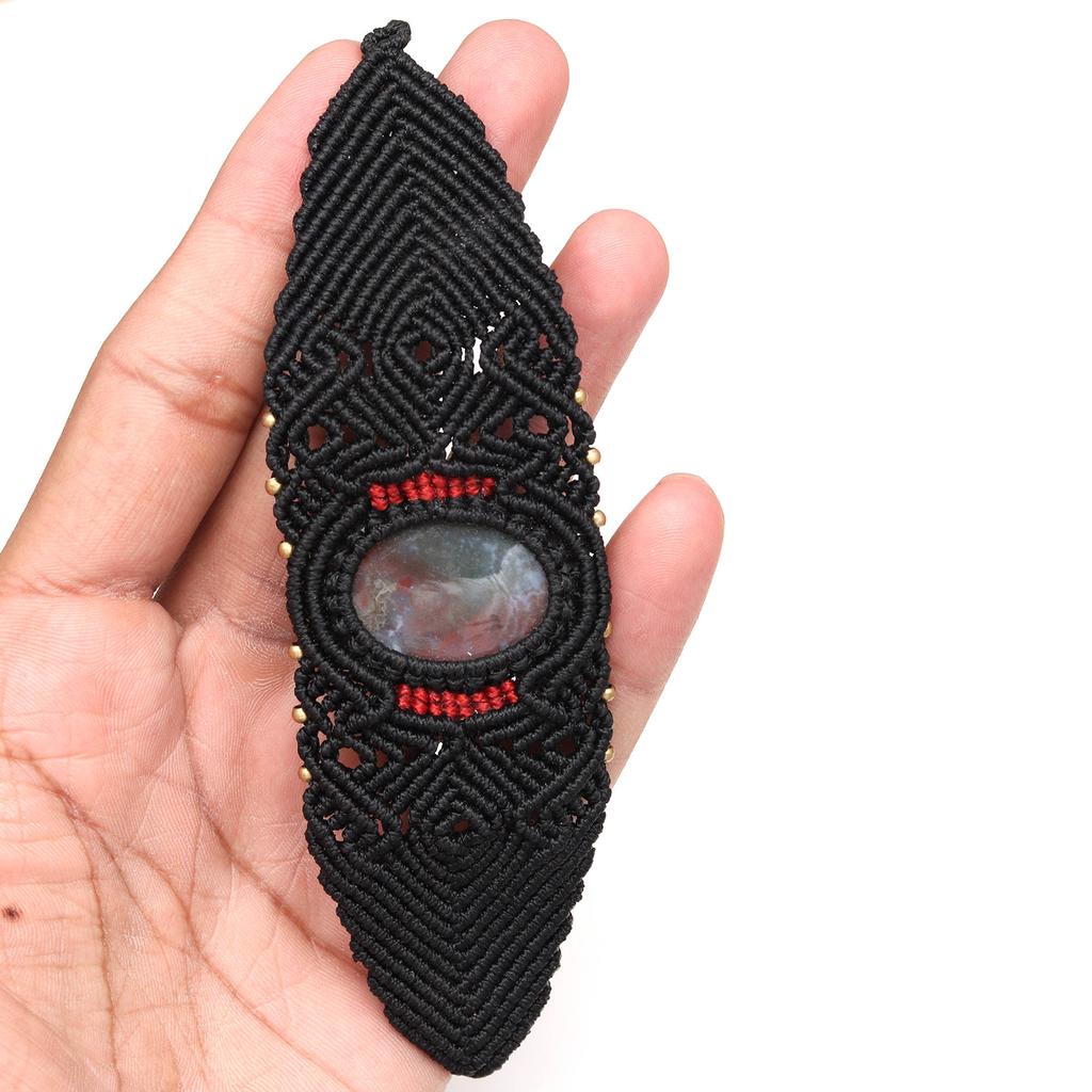 Armband Blutstein Makramee Stein Hanf Anhänger Verstellbare Perlen Schmuck