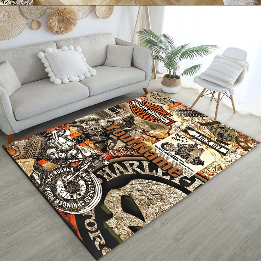 Harley-davidson Motorcycles Personalized Text Area Rug Perfect for Kitchen Dormitory Playrooms Hallway Anti-slip Rug Decorate Offices