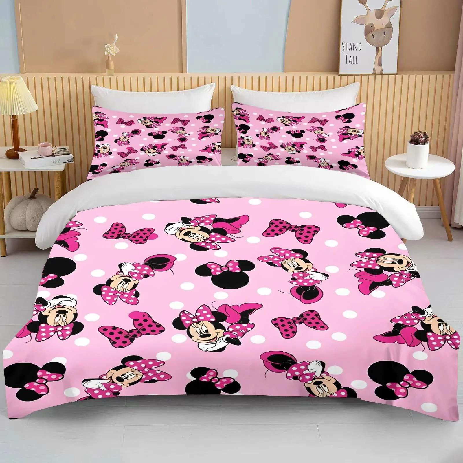 

Minnie Mouse Bedding Sets Soft Comforter Cover Bed Cover Duvet Cover Pillow Case 2-3 Pieces Sets Bedroom Decoration EU King 240x220cm
