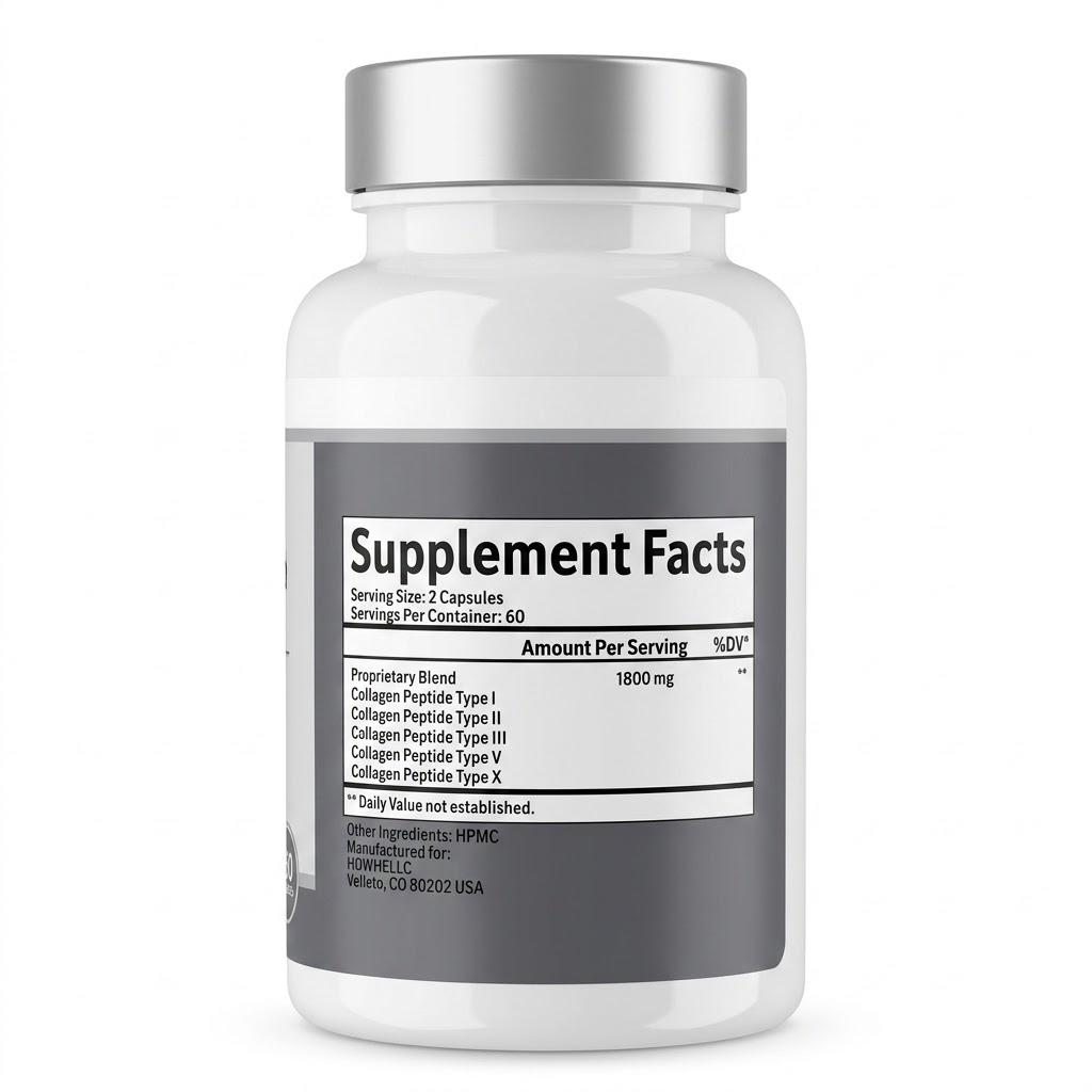 Multi Collagen Peptides 1800mg - Hydrolyzed Types I, II, III, V & X for Skin, Hair, Nails & Joints - 120 Capsules