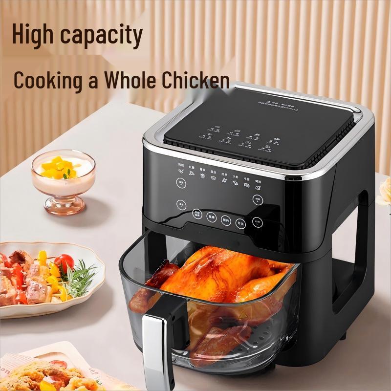 Friteuză cu Aer Smart Voice de Capacitate Mare cu Fereastră de Sticlă – Cuptor Multifuncțional pentru Cartofi Prăjiți