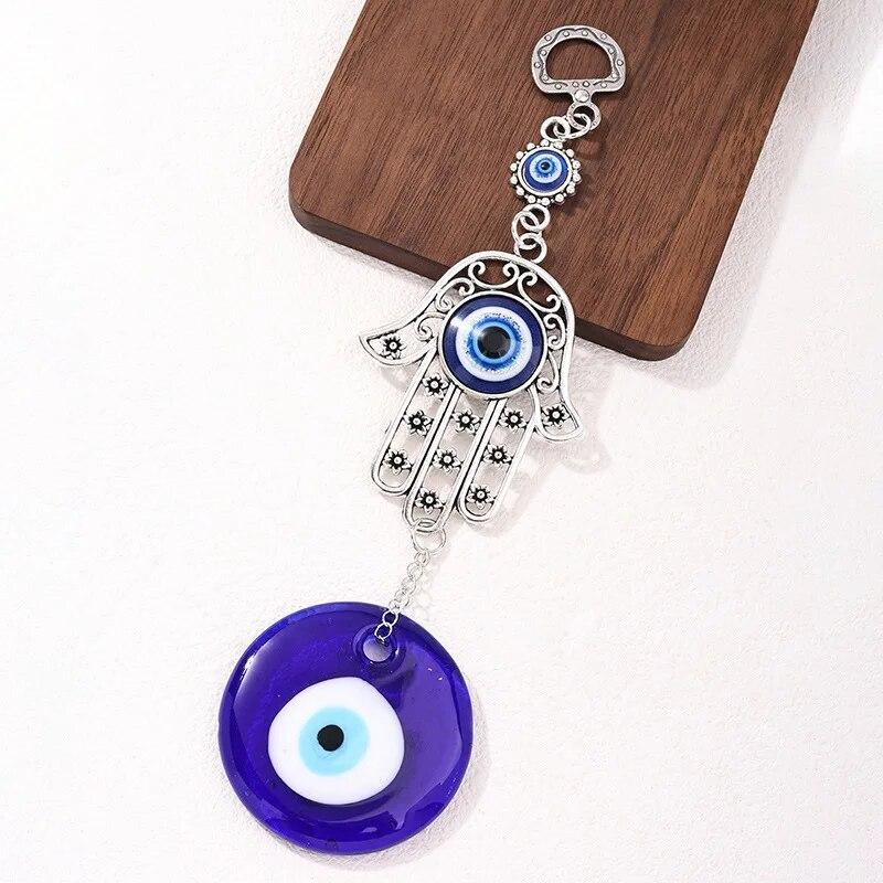 

1 Pc Alloy Palm And Devil S Eye Charm For Car Pendant Home Wind Chime Hanging Outdoor Gardening Ornament Crafts
