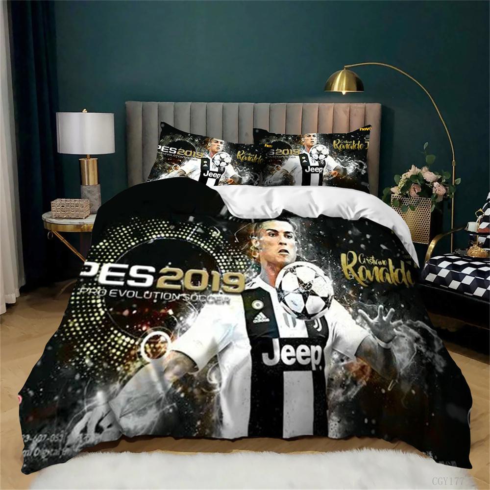 Cri-stiano Ronaldo 3 Piece Soft Breathable Quilt Cover Duvet Cover Set for Kids Teen Lightweight Bedding Set with Pillow Shams 135x200cm