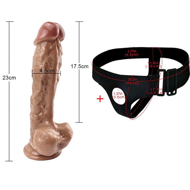 Brown Strap On Dildo Panties Men Wearable  Penis Lengthen Sleeve Strapon Dildo Pants Harness Belt Sex Toys for Man Adult Shop