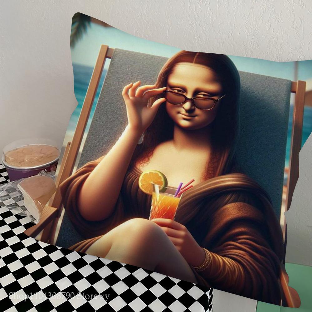 1pc Abstract Van Gogh And Friends Mona Lisa Pillow Case Square Bedroom Sofa Leisure Comfort Cushion Car Living Home Decoration