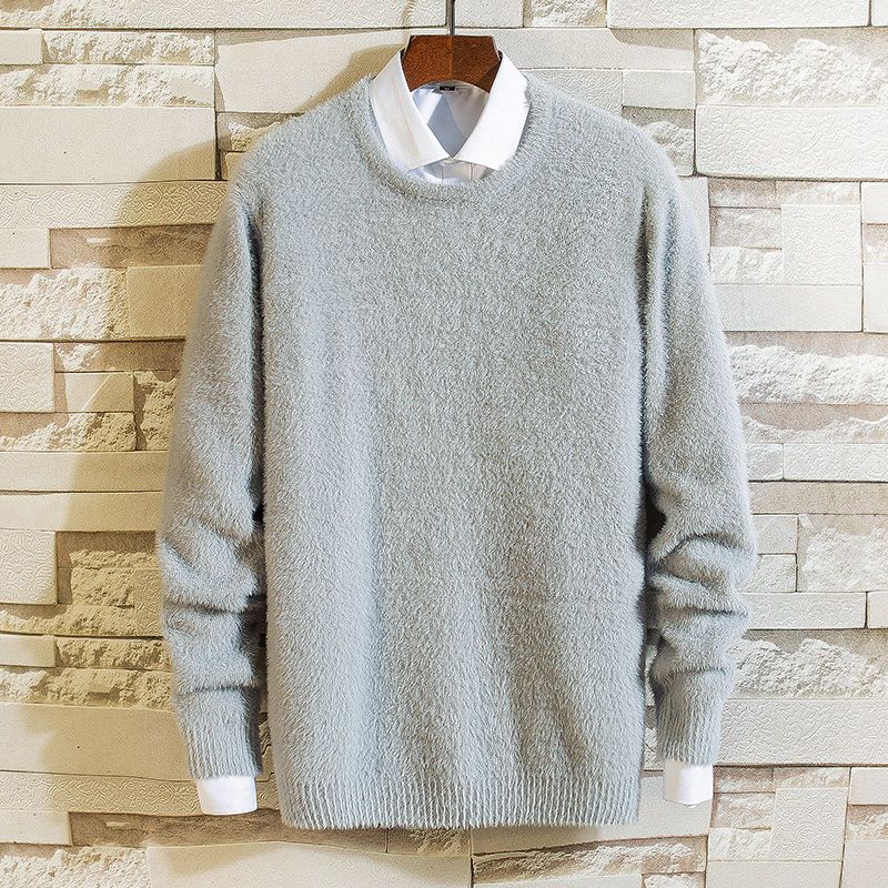 Autumn and Winter Korean Version Simple Solid Color Versatile Round Neck Long Sleeved Loose Casual Oversize Mink Sweater