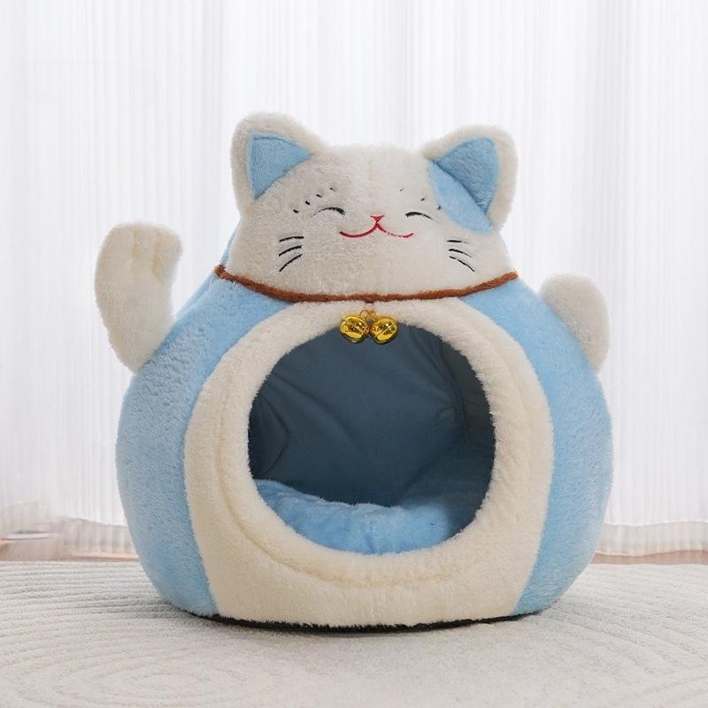 Kształt kota szczęścia gniazdo dla kota jesienno-zimowe ciepłe dom kota szczęścia półzamknięty mały i średni kojec gniazdo dla zwierząt