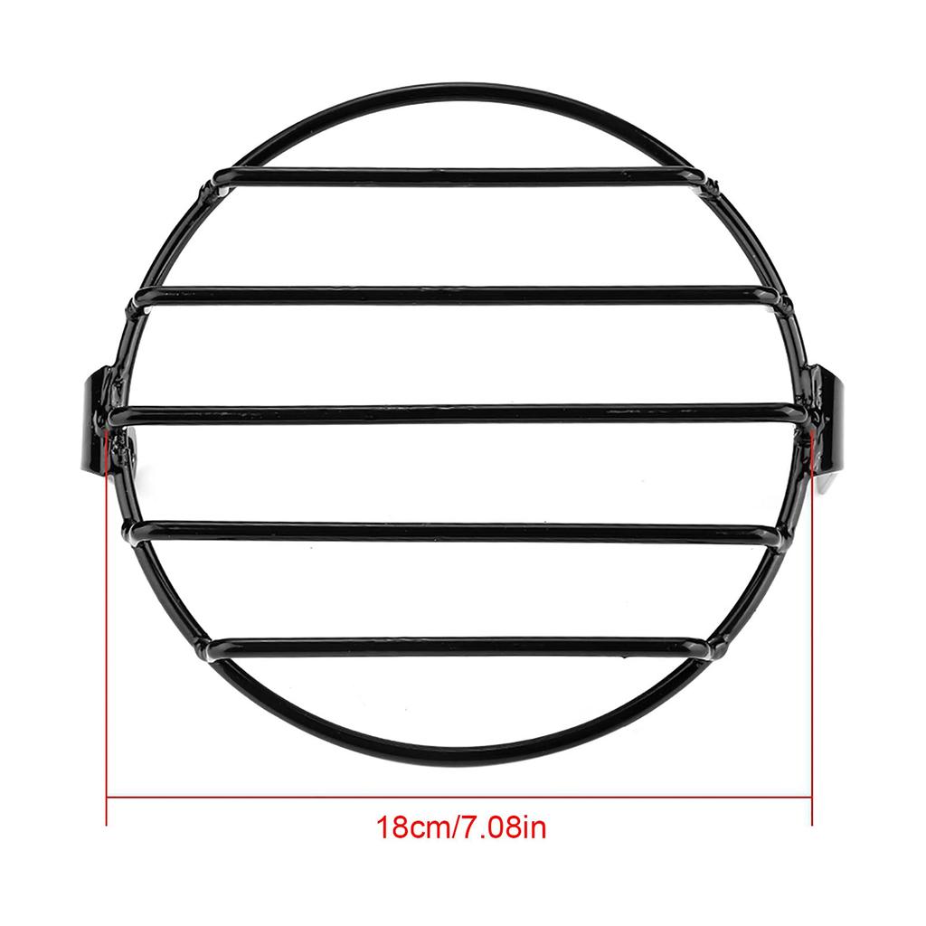 7.09INCH Motorcycle Headlight Grille Cover - Retro Round Metal Guard for LED Headlamp Black Aluminum