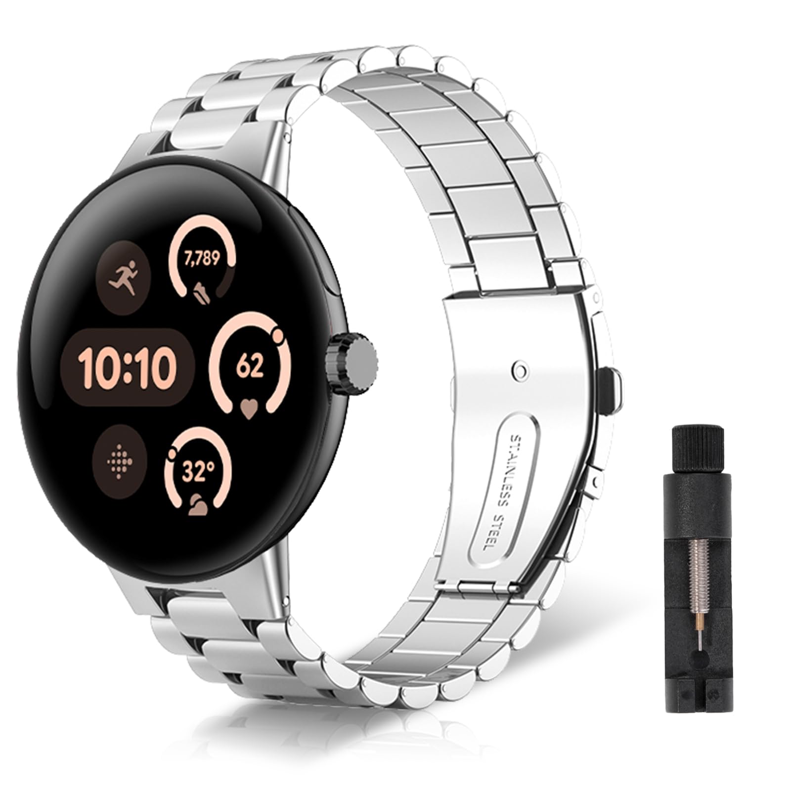 

[ReHowy] Сменный ремешок для Google Pixel Watch 43 45 мм, деловой стиль, нержавеющая сталь, регулируемый размер, включает инструмент для регулировки, совместим с