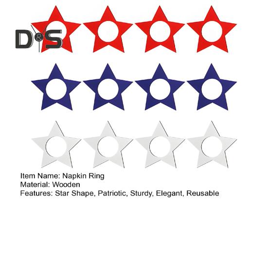 12 Pcs Patriotic Napkin Rings Red White Blue Wooden Star Napkin Rings Reusable 4th of July Memorial Day Cocktail Fabric Holder for Wedding Party