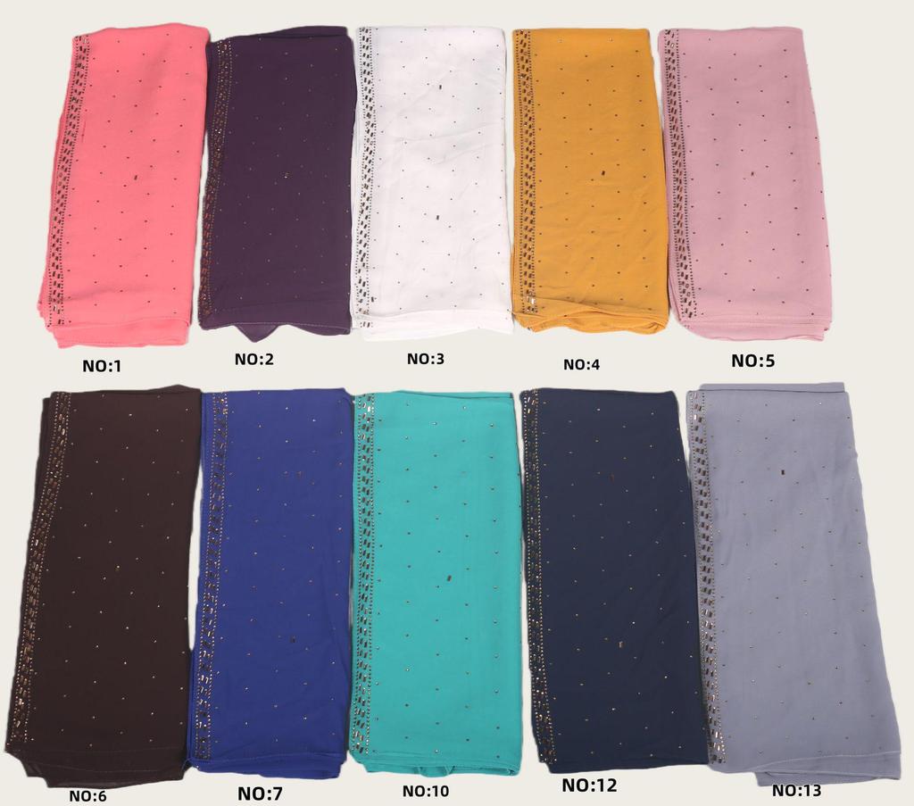 Pearl Chiffon Rhinestone Ethnic Scarf Shawl