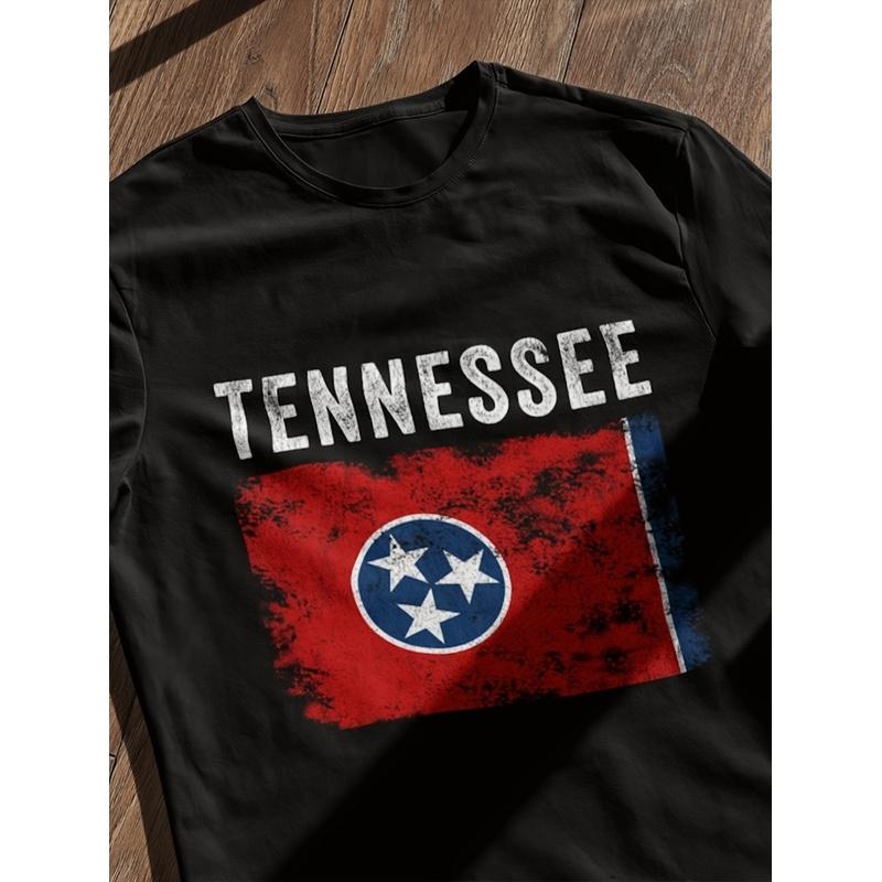 Men'S Tennessee State Flag T-Shirt - Tennessee Lettering & Stars Graphic Tee, with Red & State Flag Design, Casual Round Neck Shirt for Gym, Sports,