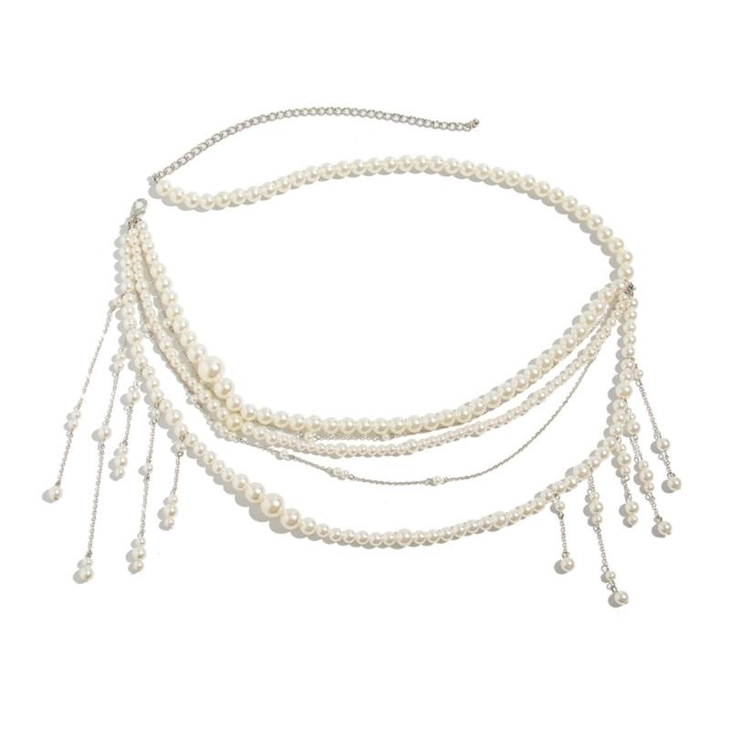 

Women s Bohemian Style Belly Chain Imitation Pearls Layered Waist Chain Accessories for Dance and Cocktail Parties
