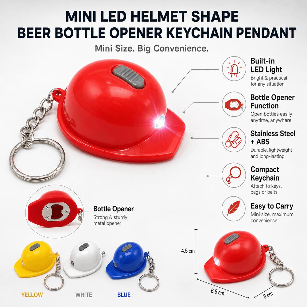 With LED Light Beer Bottle Opener Helmet Shaped Portable Beer Opener Keychain Pendant Bar Party