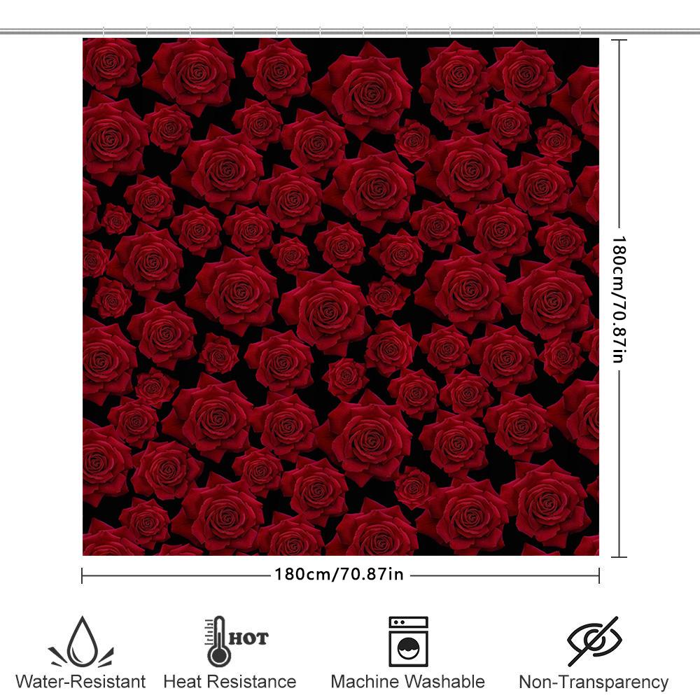 Luxurious Red Rose Print Shower Curtain Waterproof Decorative Home Decoration For Bathroom