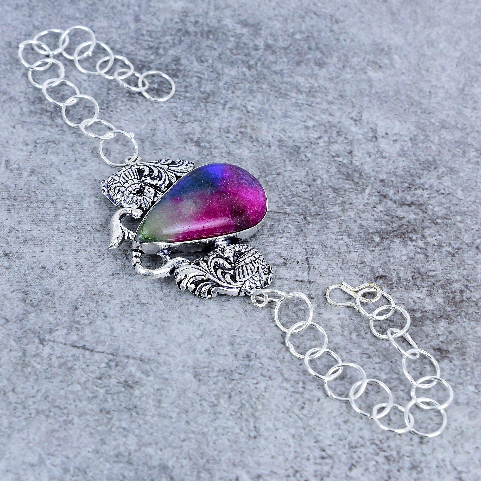 

Rainbow Solar Quartz Gemstone Handmade 925 Sterling Silver Bracelet 7-8 M-2723