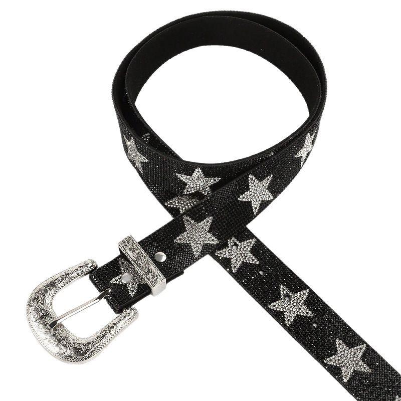 Minimalist Diamond Inlaid Belt Star Element Fashion Versatile High Grade Wide Belt For Men And Women Decoration