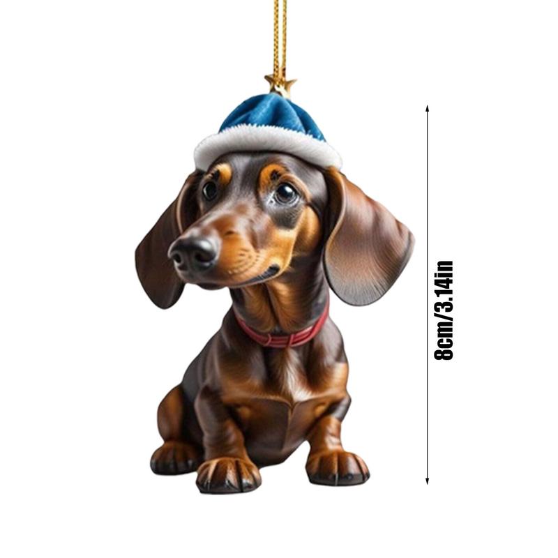 Christmas Acrylic Dog Pendant 2D Acrylic Christmas Dog Ornaments Festival Dachshund Set For Car Backpacks Doors