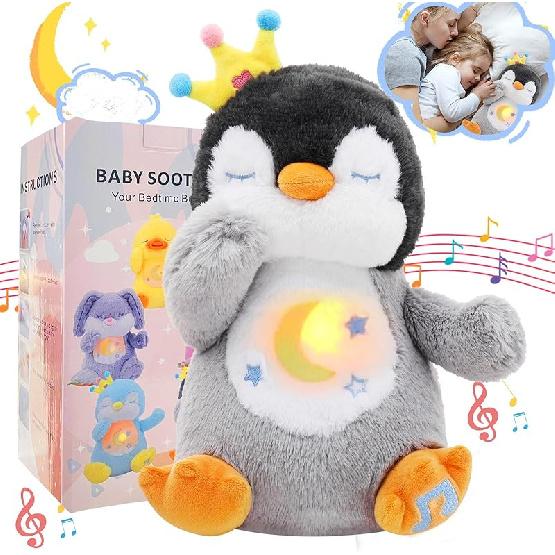 Дышащая мягкая игрушка, Успокаивающий пингвин для объятий, Плюшевый пингвин-компаньон для сна, Успокаивающий дышащий пингвин для взрослых и детей с тревогой, Плюшевый пингвин Grey Penguin