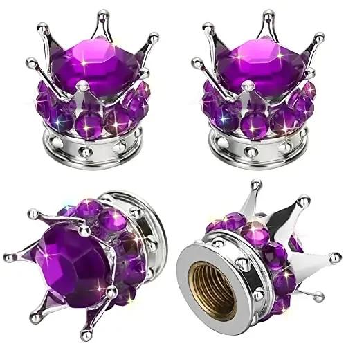 4 ks Čepičky ventilků pneumatik Korunka Bling Křišťálové kamínky Univerzální Chromovaná Korunka Krytky ventilků pneumatik pro vozidla Autodoplňky