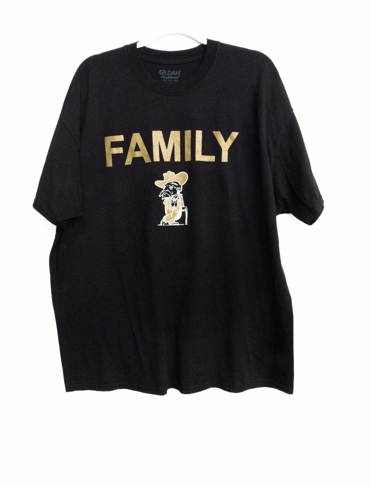 Gildan Mens Black Polycotton T Shirt Graphic Spellout Family Short Sleeve 2XL L