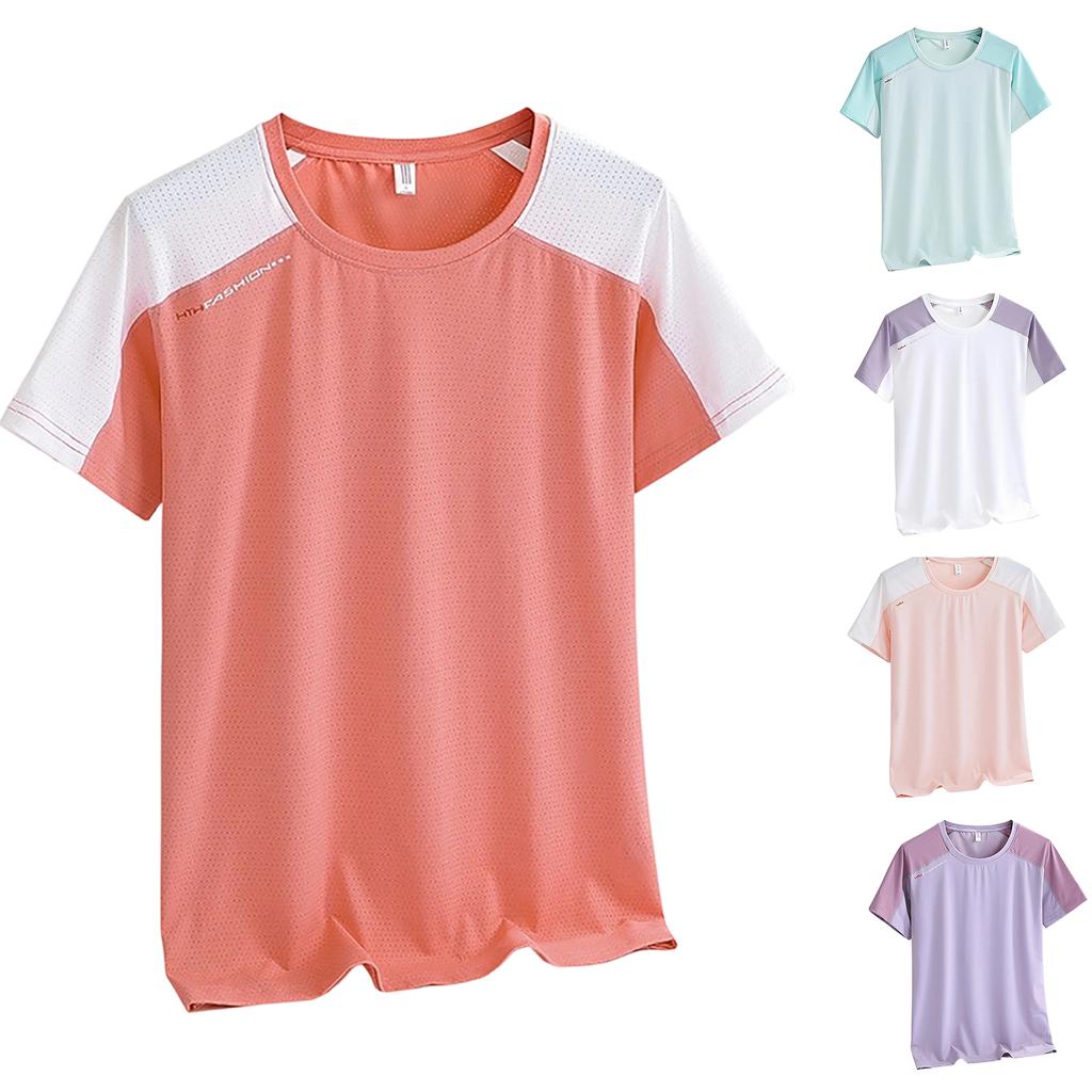 Women Outdoor Sports Breathable Sweat Absorption Short Sleeve Shirt High Elastic Quick Dry Loose Fit Fitness T Shirt Suitable for Training