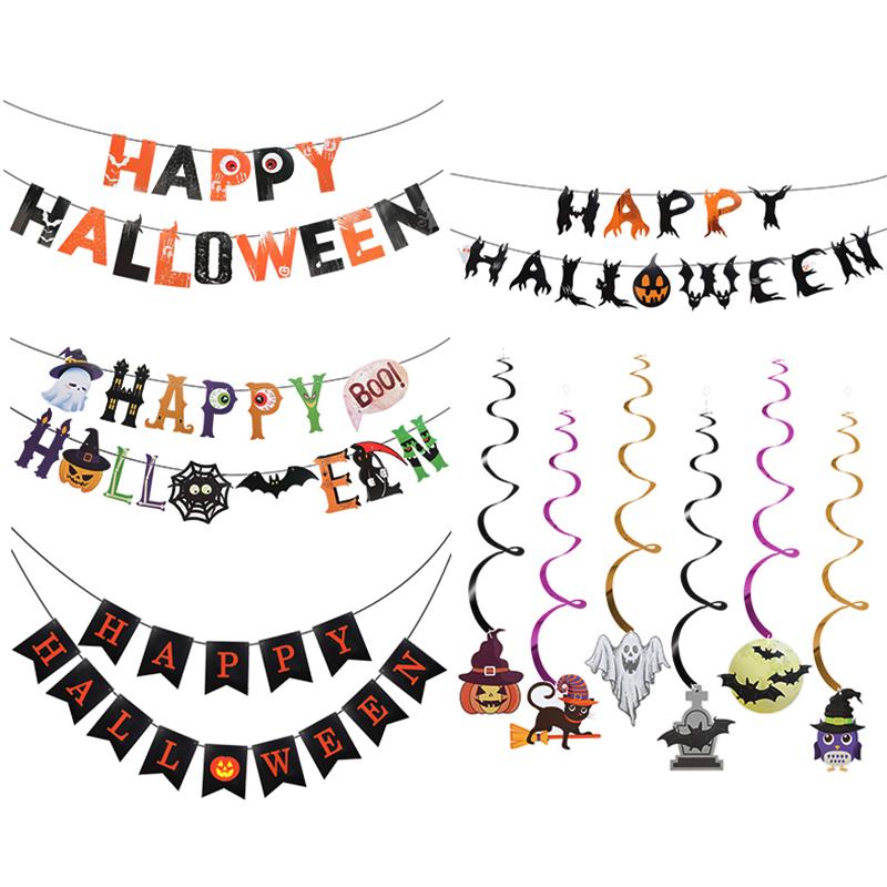 Halloweenská párty papírová girlanda netopýr dýně banner 2025 Happy Halloween párty dekorace pro domov koleda visací přívěsky