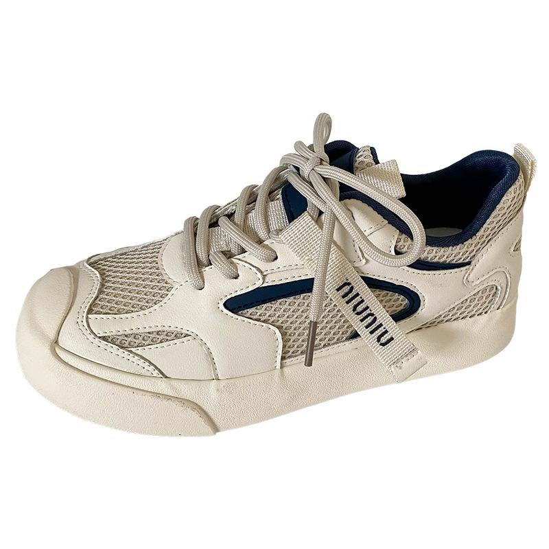 6543 Latex Insole/leather Mesh Splicing Explosion Ugly Cute Sports Shoes Board Shoes 2024 New Little White Shoes Women's Shoes