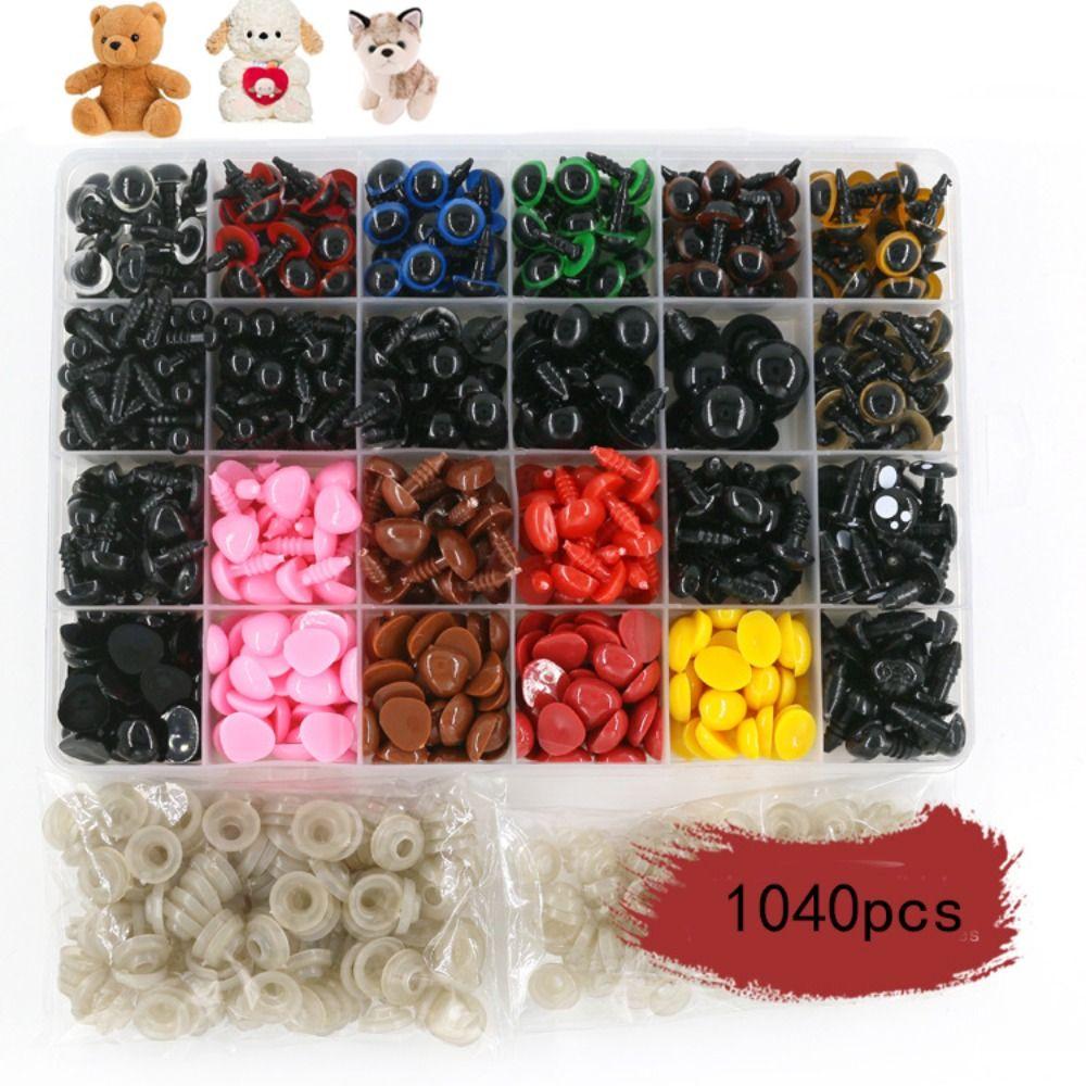 A Box 1040pcs Safety Eyes and Noses Colorful Eyes Plastic Safety Eyes  Crochet Toy Making