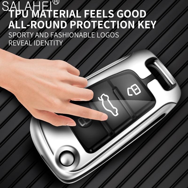 Autoschlüsseletui aus Zinklegierung, Leder, 3 Tasten, klappbare Schutzabdeckung für A1 A3 A6 Q2 Q3 Q7 TT TTS R8 S3 S6 RS3 RS6 Zubehör
