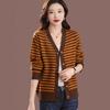 Mom's Cardigan Spring Autumn and Winter Striped Collar Jacket New Women's Knitted Top