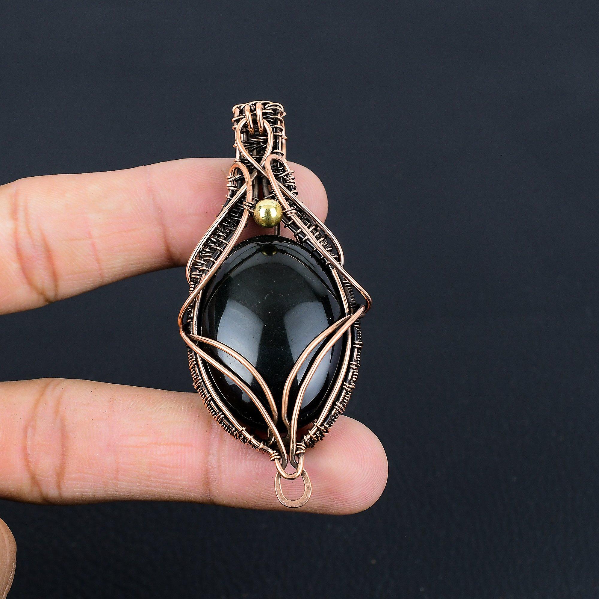 

Удивительный черный оникс ручной работы из чистой медной проволоки, обернутый ювелирными изделиями 2.95 Inches чёрный