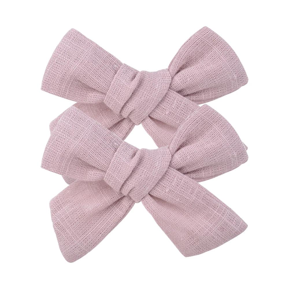 2Pcs/Set 3Inches Cotton Linen Solid Color Bowknot Hair Clip for Kids Girls Handmade Boutique Hair Bows Headwear Hair Accessories
