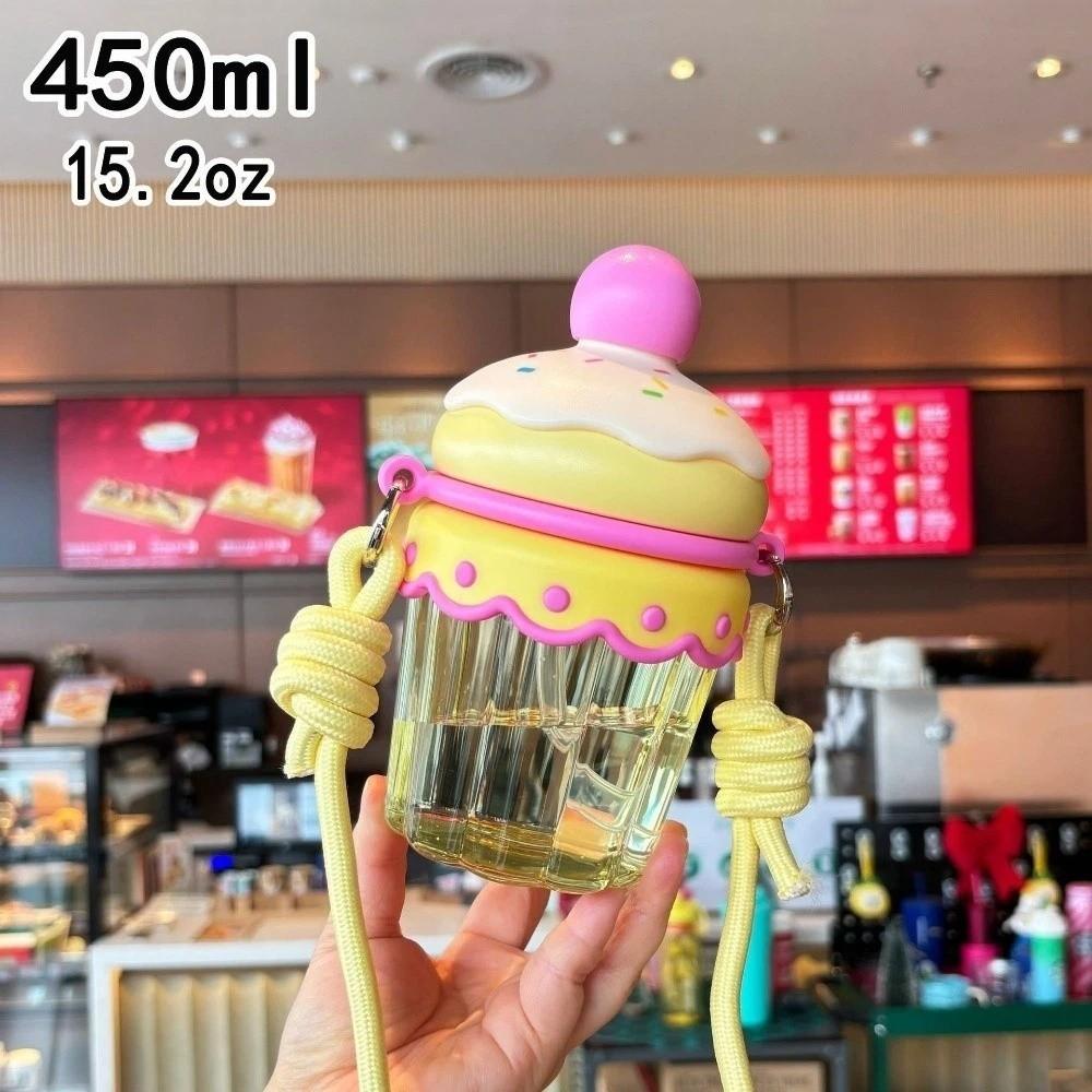 Transparent Suction Cup with Lid and Straw Water Bottle Cute Cake Smoothie Cup Clear Tumbler  Kids