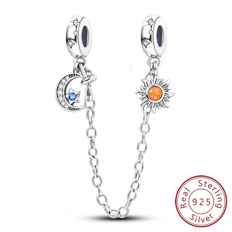 Safety Chain Charms Fit Original Copper Charms Beads Moon Star Butterfly Heart Safety Chain For Women Jewelry Gift