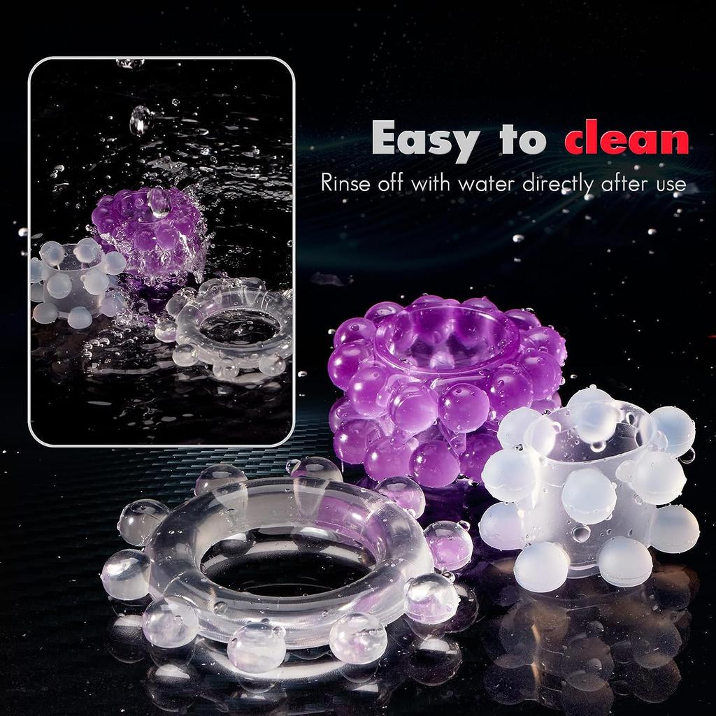 Penis Rings Cock Rings Set,Cock Ring Sleeve Penis with 3D Beads for Couple Sex, Soft Stretchy Penis Toy Mens Sex Toy 3Pcs Purple