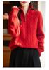 Women's Polo Collar 100% Pure Wool Sweater - Thickened, Zip-Up, Cable Knit, Long Sleeve Base Layer for Autumn and Winter