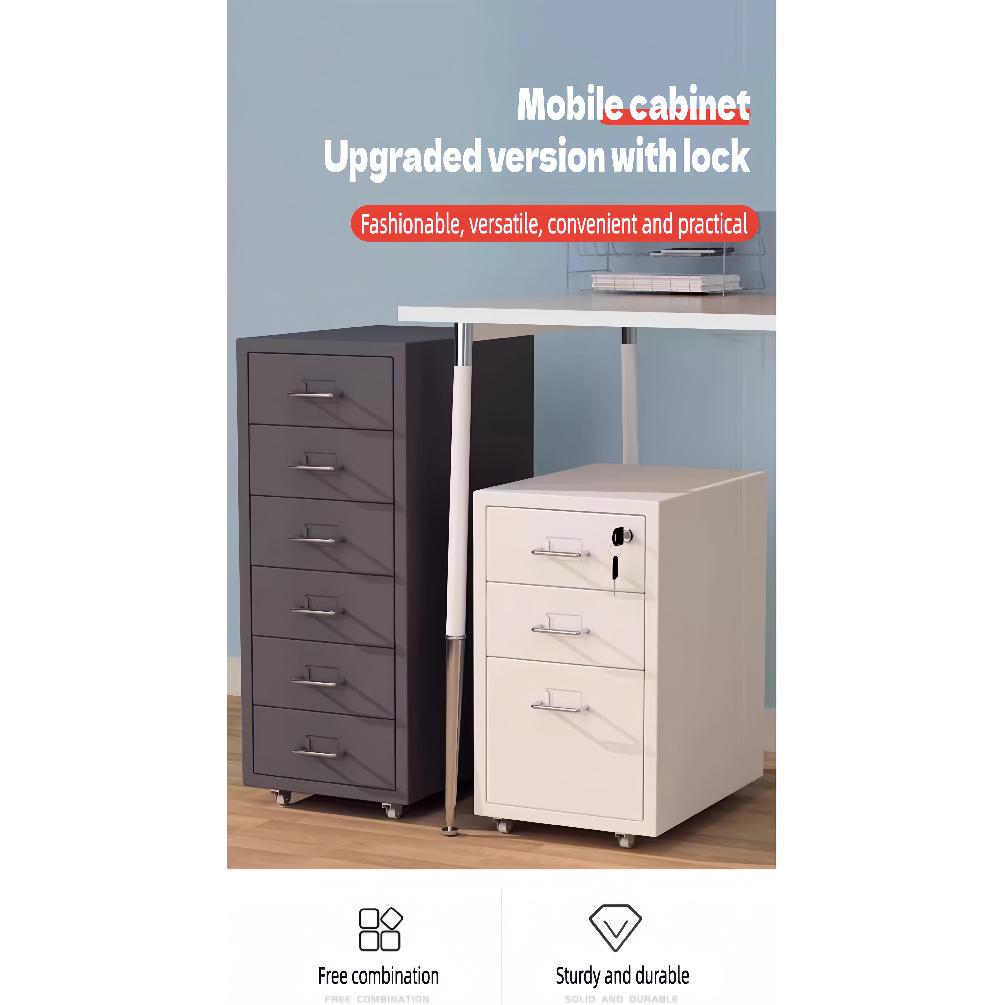 Metal filing cabinet 3/5/6 Office metal steel cabinet with wheels and lock, suitable for home offices and schools