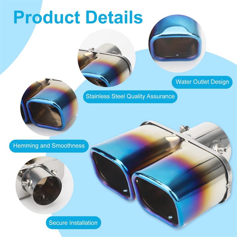 Muffler Tip Dual Outlet Universal Square Exhaust Tip Exhaust Pipe Stainless Steel Exhaust Tip Nozzle Car Tail Throat Accessories