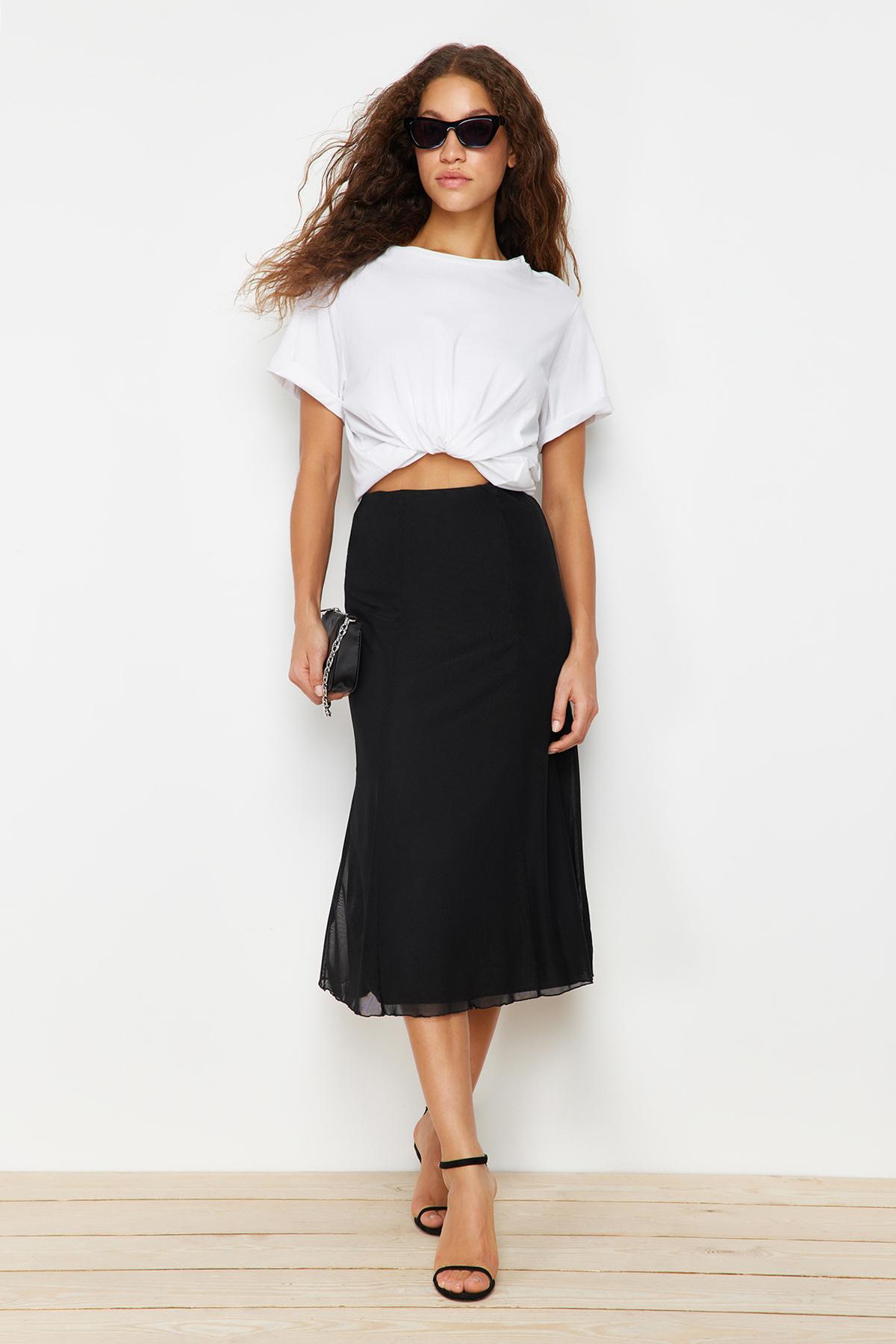 

Women s Style Skirt Black Lined Tulle Maxi Knitted Skirt XS